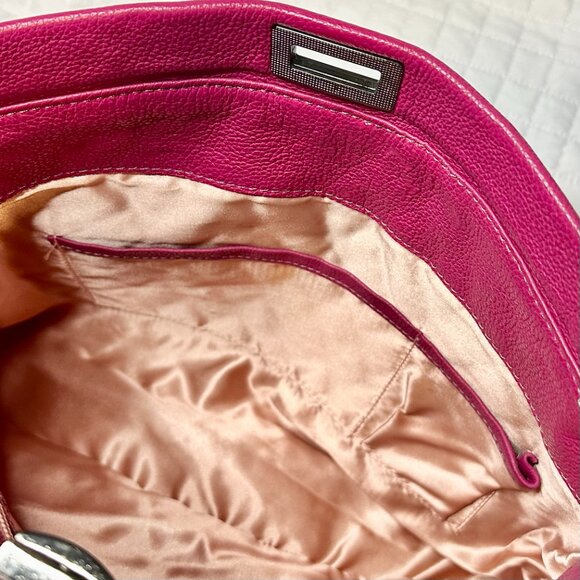 Pulicati Leather Magenta Double Turn Lock Top Handle Crossbody Tote NEW - Picture 13 of 16